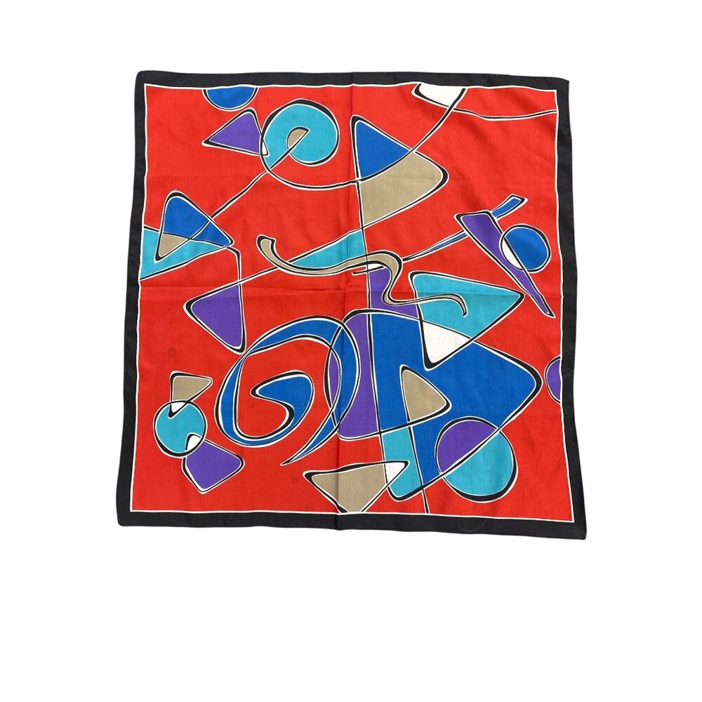 Vintage Abstract Geometric Silk Scarf Square Red Blue Purple Beige Black Headwea